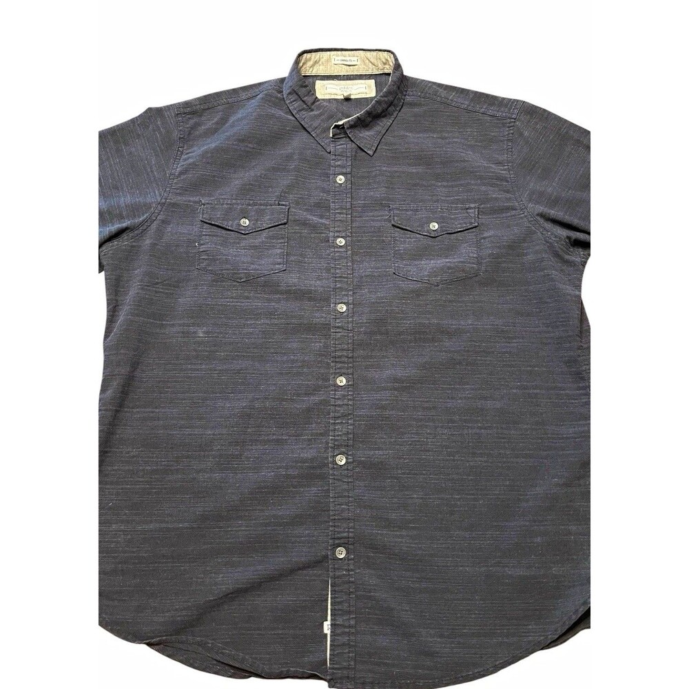 PD&C Stretch Mens Button Up Shirt XL Navy Textured Short Sleeve Classic Fit